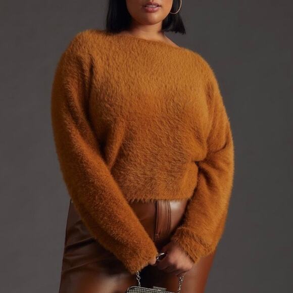 Anthropologie Pilcro Cropped Eyelash Sweater LP Large Petite Cozy Boho Soft - Picture 1 of 10